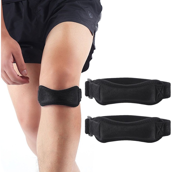 Aparatori genunchi set 2 buc, suport tendon patelar, ajustabil, negru, 24x43cm