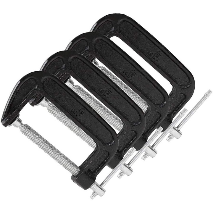 Set cleme C de 10.2 cm, din otel rezistent, pentru prelucrarea lemnului, sudura si constructii, 4 bucati