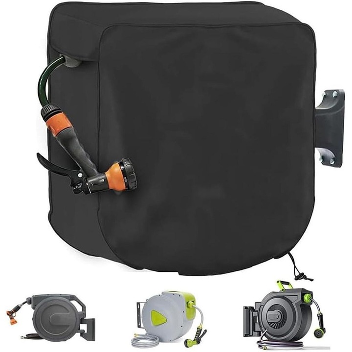 Husa protectie tambur furtun gradina, 420D Oxford, negru, 60x45x60cm, rezistenta UV si impermeabila