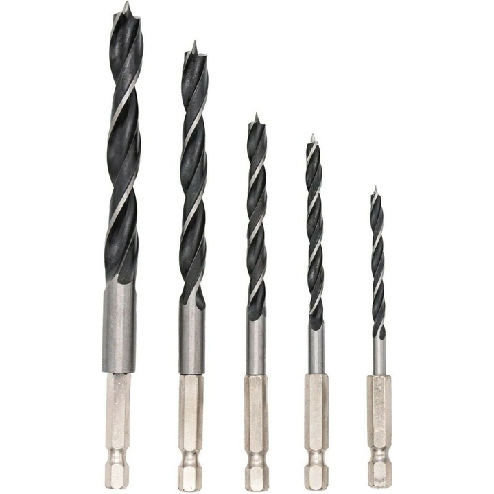 Set de burghie pentru lemn, 5 piese, 4x10mm, metal
