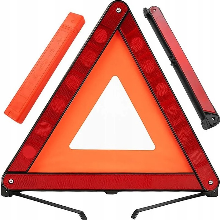 Triunghi de avertizare rosu cu cutie de depozitare, compact, portabil, pliabil, 42cm, set siguranta auto