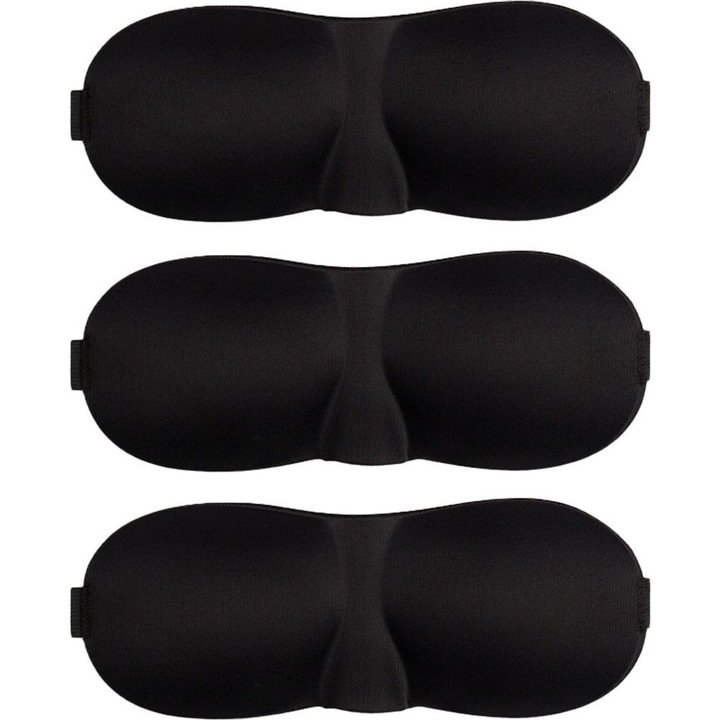 Masca de somn 3D, set de 3 bucati, design ajustabil, blocare completa a luminii, pentru dormit pe o parte