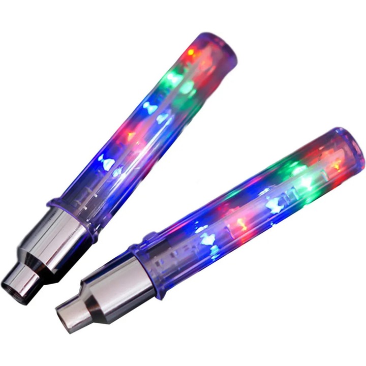 Set 2 lumini pentru valve bicicleta, 7 moduri ajustabile, LED, multicolor, dimensiune universala