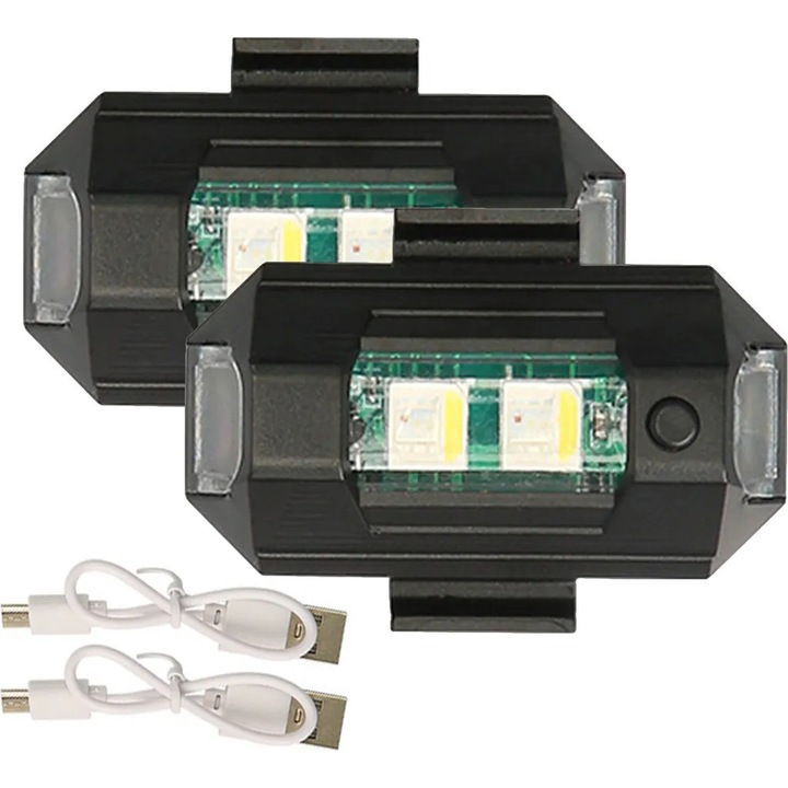 2 db stroboszkóp lámpa szett, 7 szín, USB újratölthető, motorkerékpárokhoz, kerékpárokhoz, közúti biztonsághoz