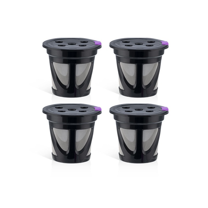 Capsule reutilizabile pentru cafea, 4 bucati, filtrare eficienta, compatibile cu aparate Keurig 2.0, negru
