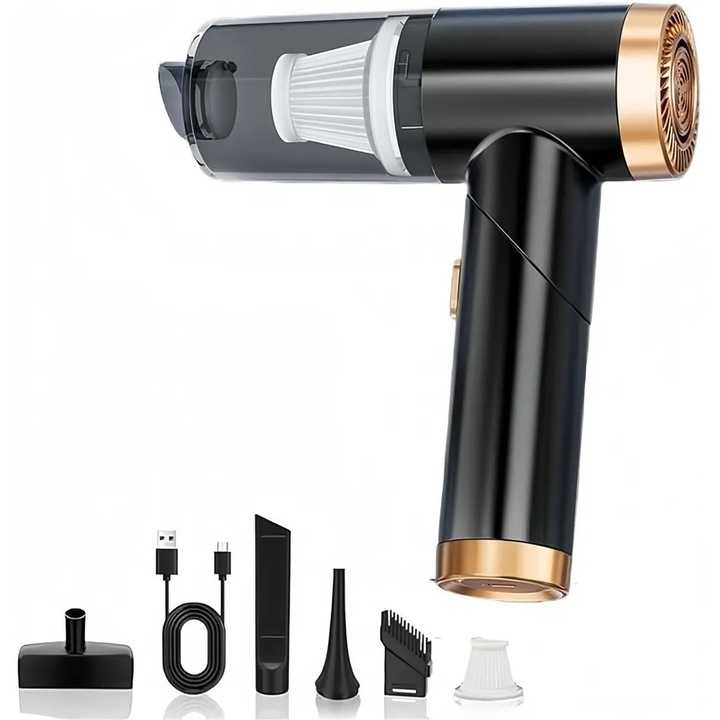 Aspirator auto fara fir, 120W, 4000mAh, negru, design pliabil, multifunctional