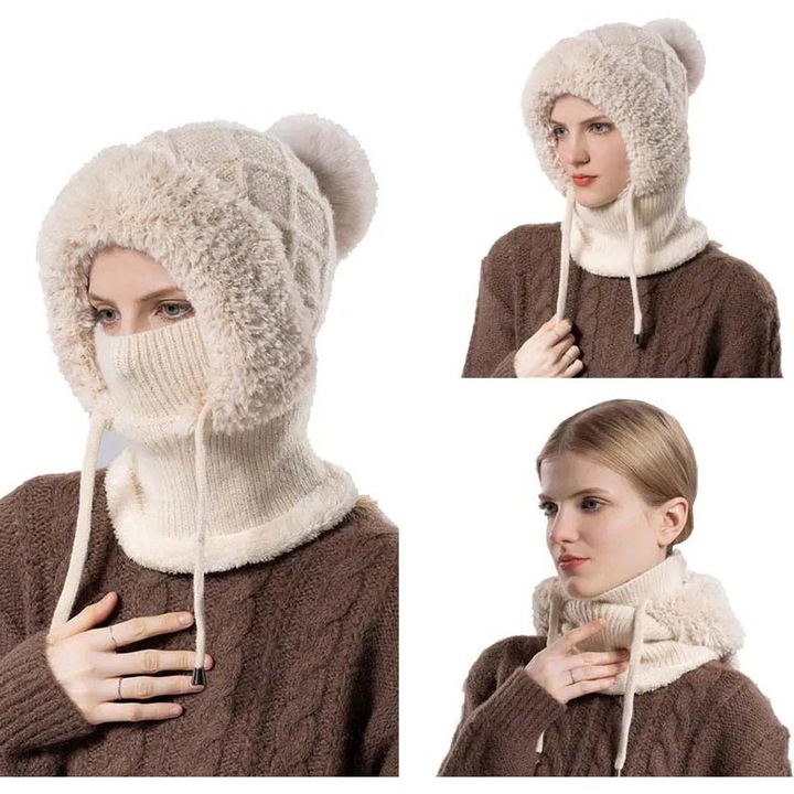 Caciula barbati bej, material moale, captuseala din fleece, design fara cusaturi