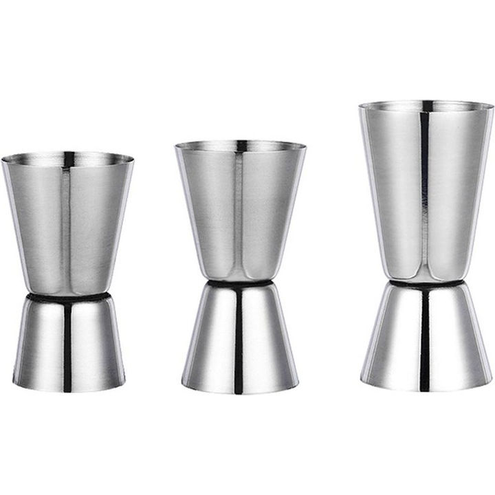 Set de masuri pentru cocktailuri din otel inoxidabil, 3 piese, cu capete duble