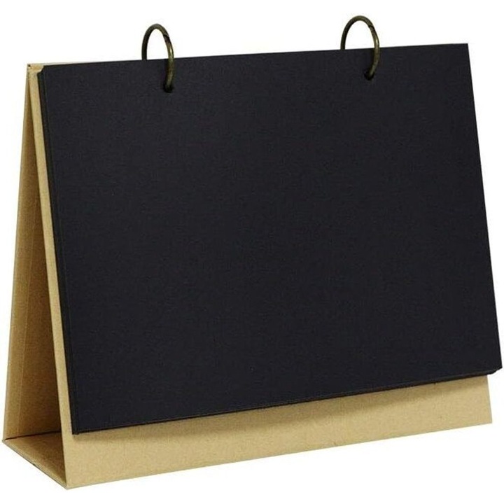 Calendar de birou DIY, 20 foi, hartie neagra, spirala metalica, design compact