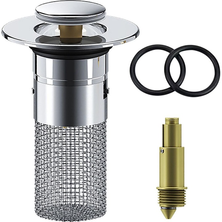 Filtru de scurgere pop-up cu dop pentru chiuveta, 2 in 1, design din alama, dimensiune compatibila 2.8-3.7 cm
