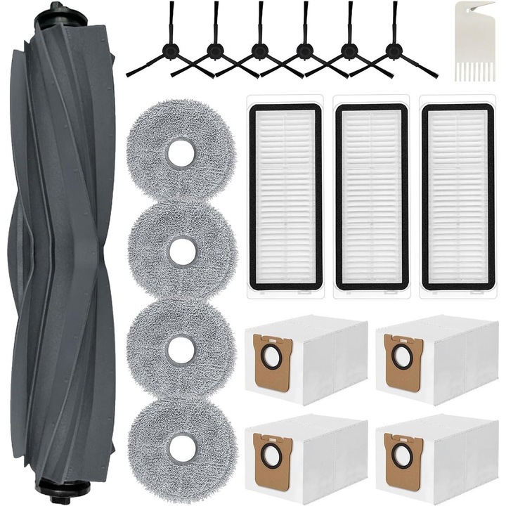 Accesorii set pentru aspiratoare robot, 1 perie principala, 4 saci de praf, 4 carpe de mop, 3 filtre, 6 perii laterale, 20x4cm, 10.5x4cm, 19x12.5x12.5cm, 13cm