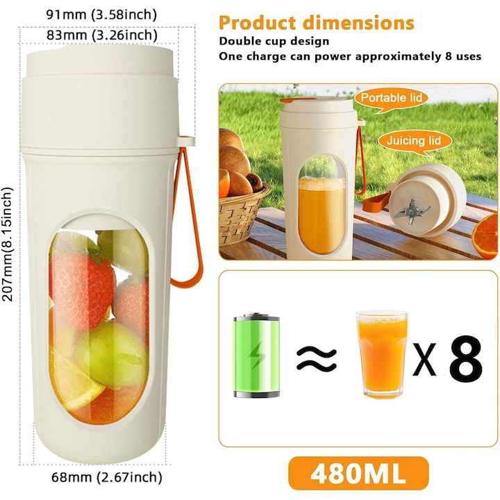 Blender de mana, set multifunctional, alb, 24x26cm