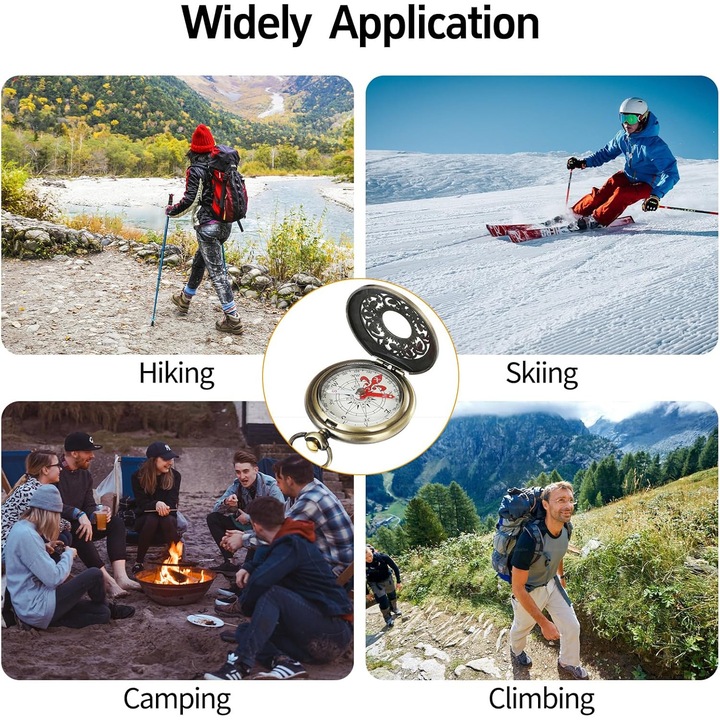 Busola retro, mini busola de supravietuire, metal, impermeabila, pentru copii, dimensiuni compacte