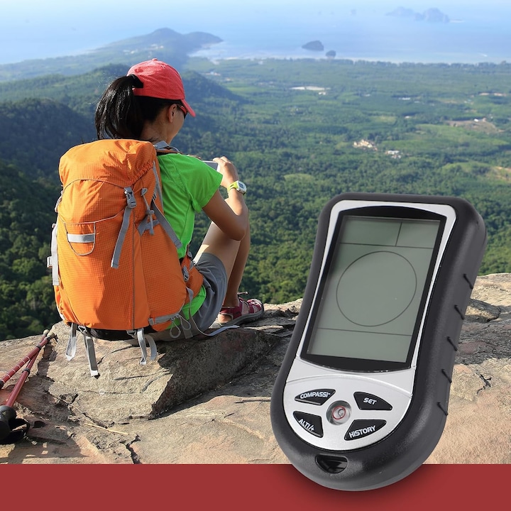 Busola digitala, portabila, cu senzor de altitudine si temperatura, 10x5cm