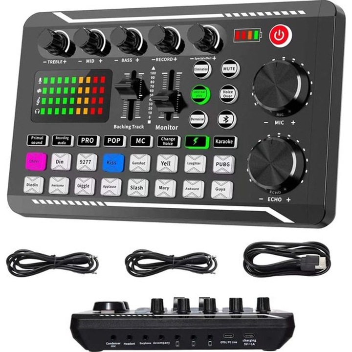 Комплект DJ миксер и грамофони, 4 канала, контролно осветление, черен