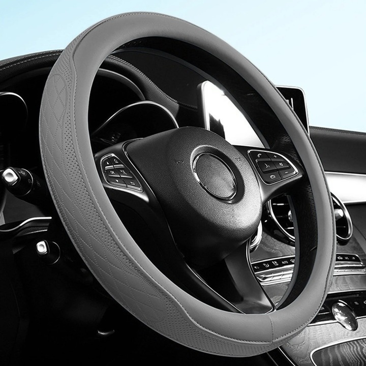 Husa volan din silicon, design subtire, antiderapant, universal, gri, 36x40cm