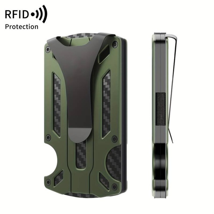 Portofel barbati, carbon, ultra-subtire, cu protectie RFID, set de carduri