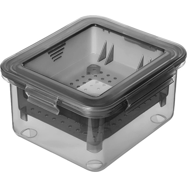 Presa pentru tofu, neagra, cu tava de picurare U si capac pentru marinat