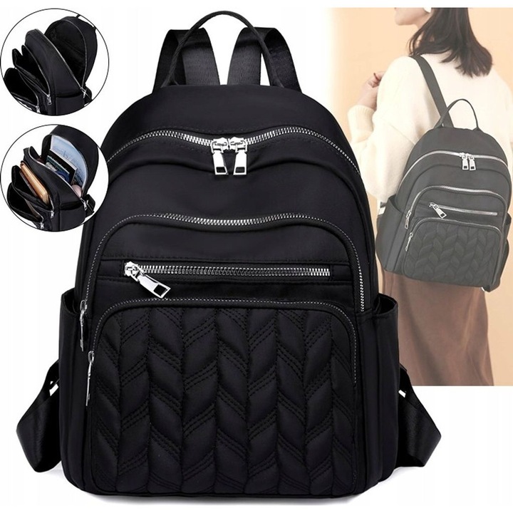 Rucsac dama retro, impermeabil, 34x27x14cm, multiple compartimente, argintiu