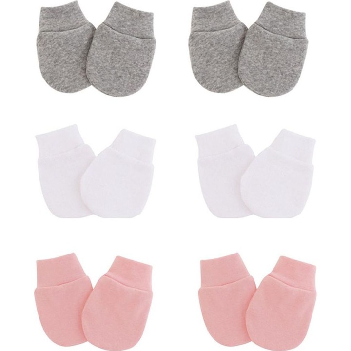 Manusi pentru nou-nascuti, set de 6 perechi, 10x7cm, multicolor, pentru 0-6 luni
