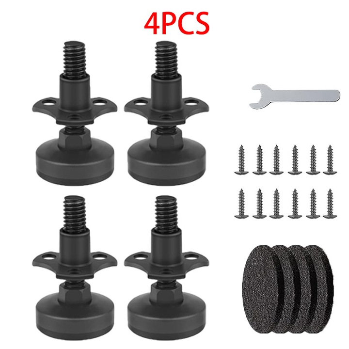 Set de 4 picioare reglabile pentru mobilier, din otel galvanizat, 3/4-1-3/4 inch, cu baza din cauciuc