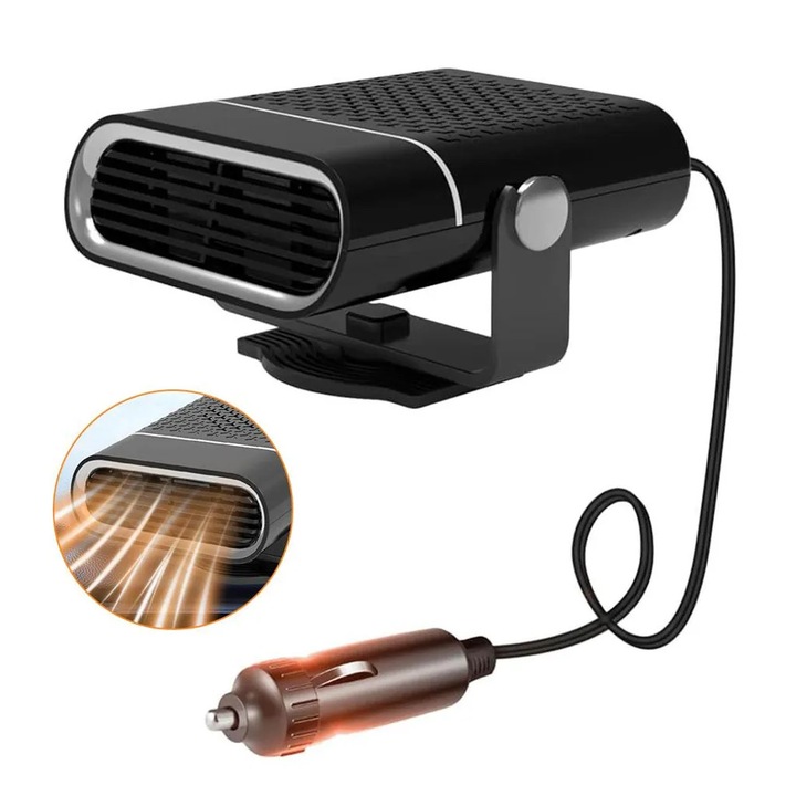 Incalzitor auto 150W 12V, functie de dezghetare parbriz, rotire 360°, constructie din ABS