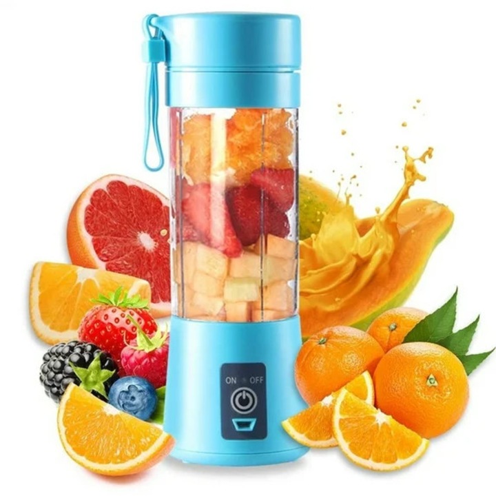 Blender portabil mini, 6 lame, capacitate 380ml, design compact, pentru sucuri si smoothie-uri