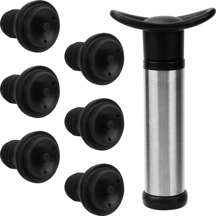 Set pompa de vacuum pentru vin cu 6 dopuri, pastrare a vinului, silicon, multicolor