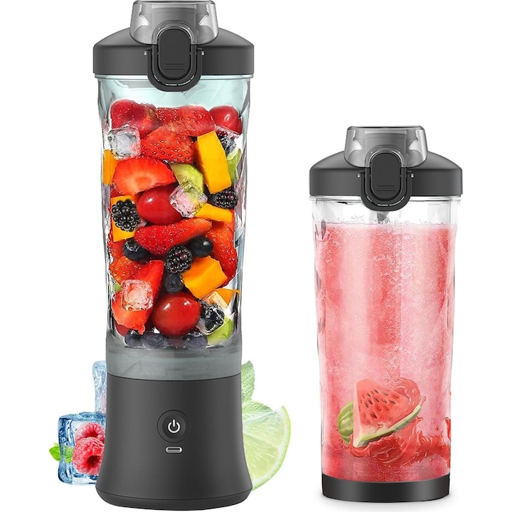 Blender portabil mini, 6 lame, capacitate 380ml, design compact, pentru sucuri si smoothie-uri