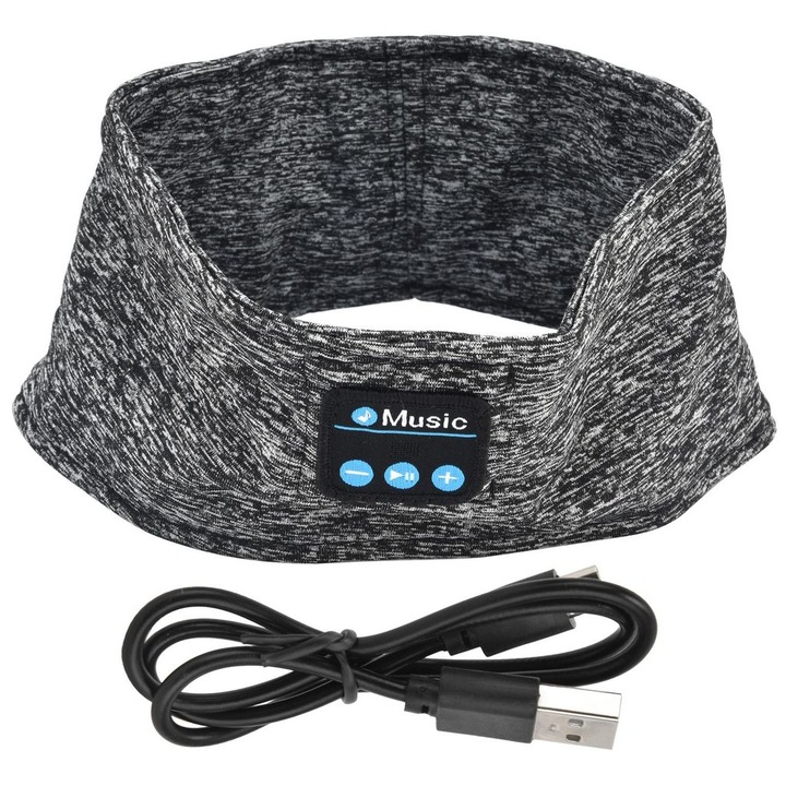 Vezeték nélküli fejhallgató, Bluetooth, szürke, 26.6x9.5x1cm, szett alváshoz és sporthoz