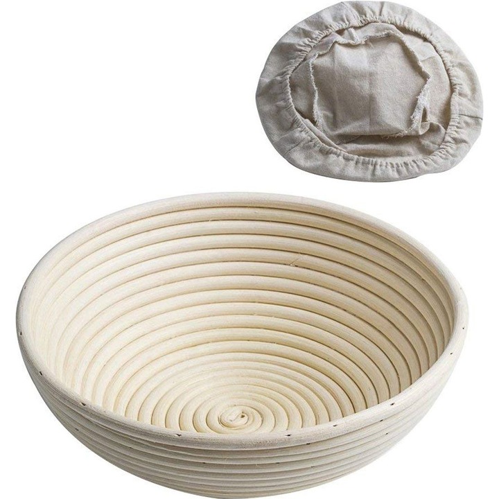 Cos de fermentare rotund 22cm, cu captuseala din in, set 1 bucata