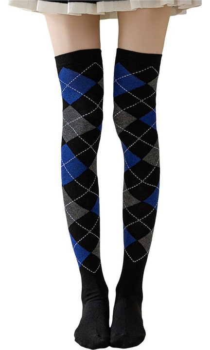 Sosete dama, model cu imprimeu romb, lungime genunchi, confortabile, calduroase, multicolor, 19x50cm, set 1 pereche