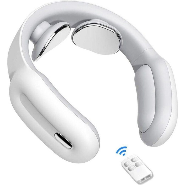 Masajer de gat electric, 3 moduri, 15 intensitati, design ergonomic, silicon, set de 2 pad-uri metalice