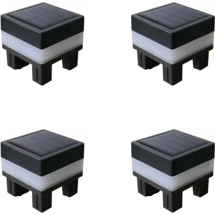Set de 4 lampi solare LED pentru stalpi si garduri, impermeabile, din material ABS, iluminare automata, utilizare in aer liber