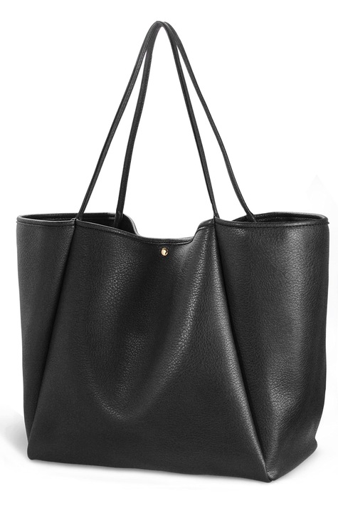 Чанта Tote AMRTI® за ръка и рамо, Извънгабаритен модел за жени, Ежедневен и мек дизайн, Щедро разпределение на отделенията за офис и пазаруване, Универсален и елегантен аксесоар, Черен
