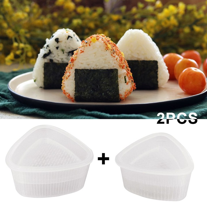 Set 2 forme triunghiulare pentru sushi si onigiri, plastic, 10x10x5cm