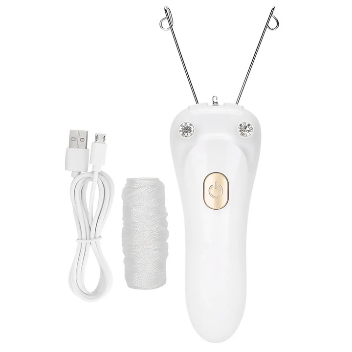 Epilator electric, 5W, USB reincarcabil, aurie, set cu fir de bumbac