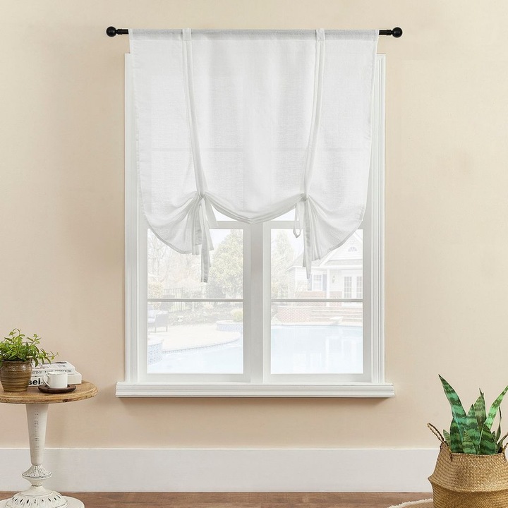 Perdele scurte albe, 80x120 cm, din poliester, set ajustabil