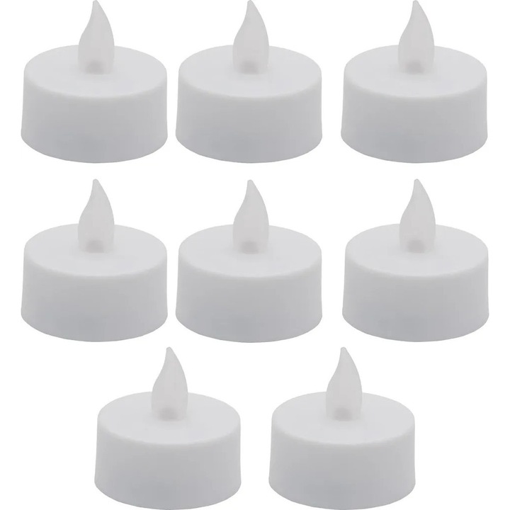 Set de 8 lumanari LED, galbene, 10g, plastic, cu buton on/off