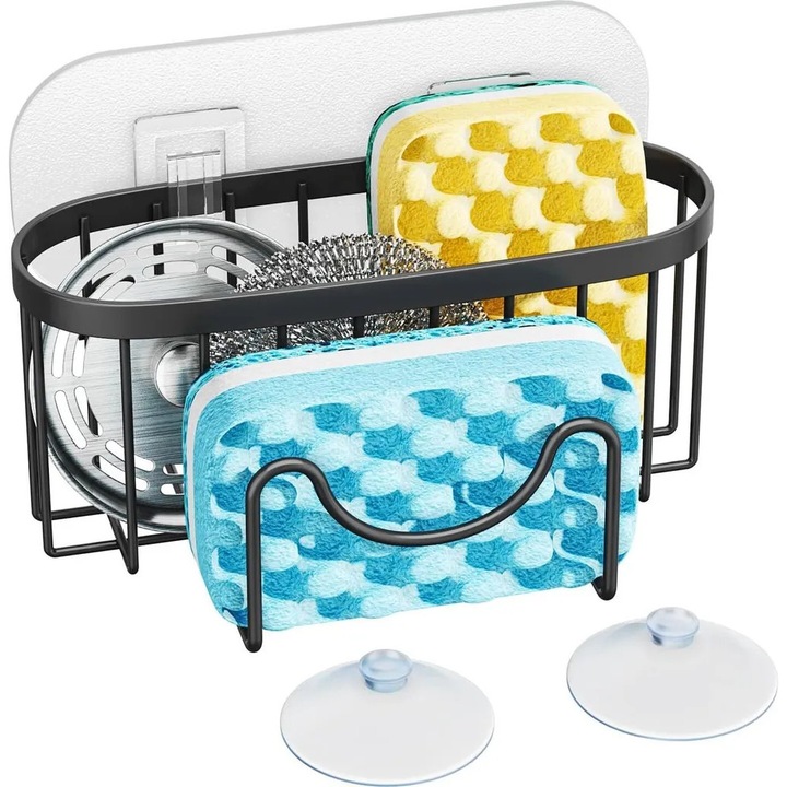 Organizator pentru chiuveta, inox, negru, cu 2 autocolante