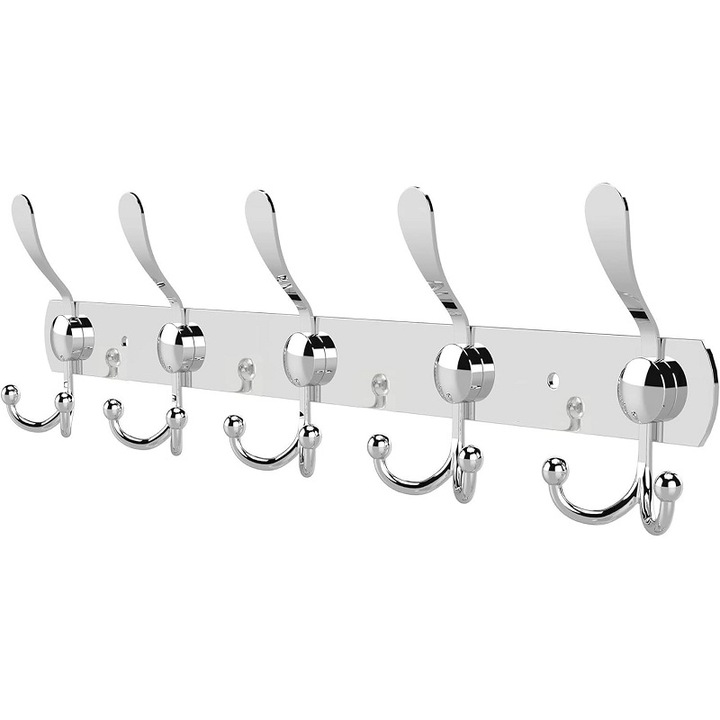 Suport de perete cu cinci carlige pentru prosoape, organizare haine, bronz, design compact