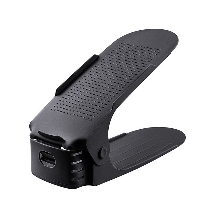 Set 10 suporturi ajustabile pentru incaltaminte, economisire spatiu, negru, dimensiuni 11x18cm