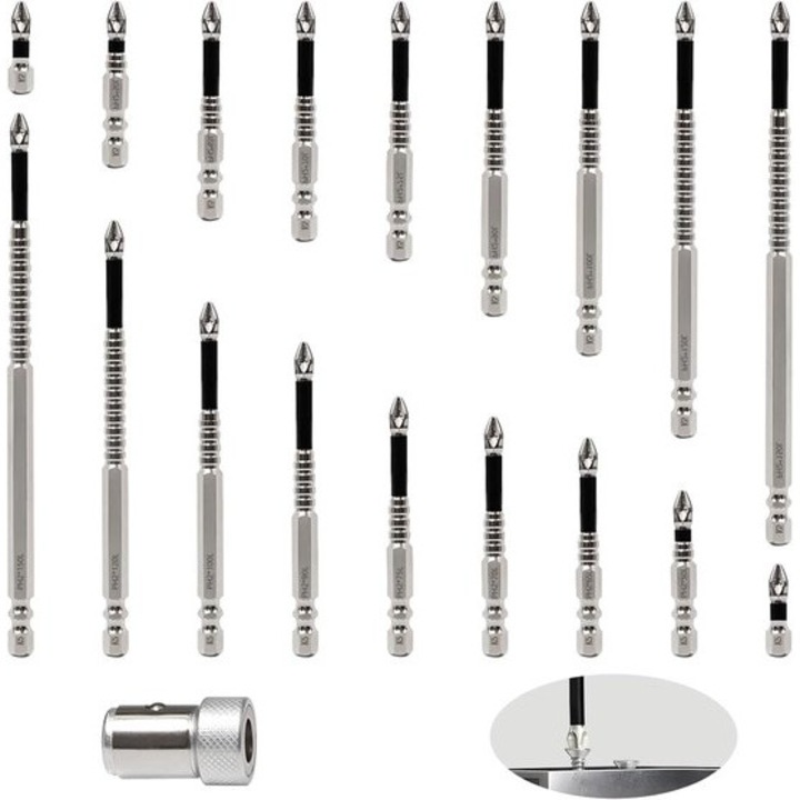 Set de 18 biti magnetici pentru surubelnite, biti din otel cu cap Phillips, lungimi variate 25x150mm