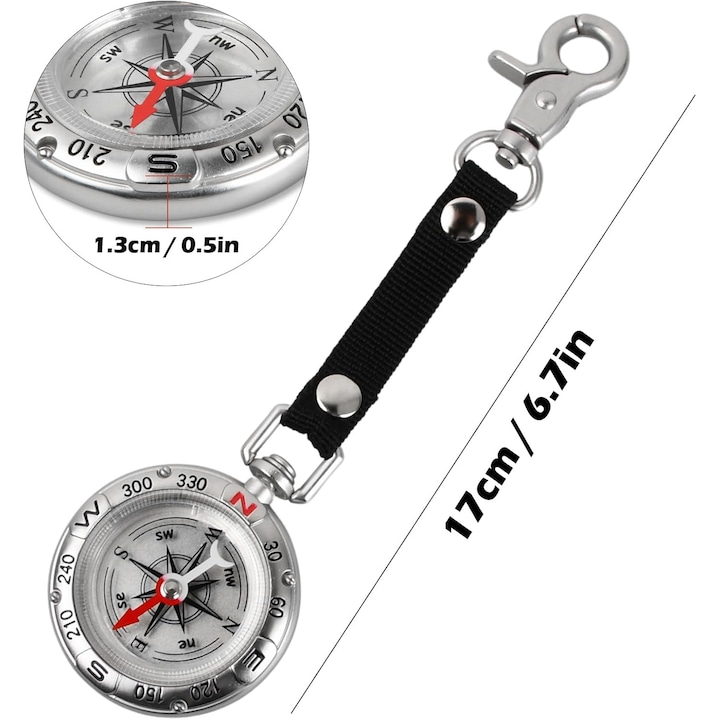 Busola portabila, design simplu, zinc, pentru activitati in aer liber, cu breloc