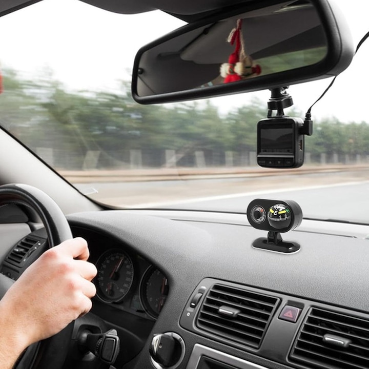 Busola auto cu indicator de temperatura, multifunctionala, design elegant, montare usoara, dimensiuni compacte