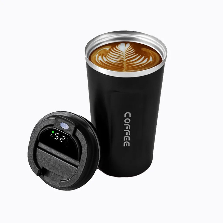 Cana termos cu display LED, monitorizare temperatura, inox, 510ml, design anti-scurgere