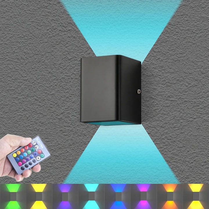 Aplica LED cu telecomanda, 5W, 16 culori, aluminiu, 10x7x6.7cm