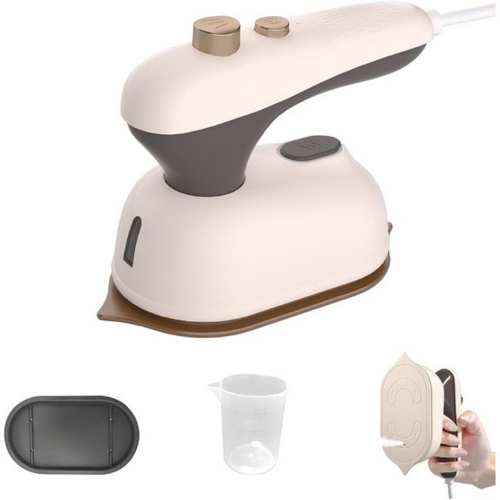 Fier de calcat mini, portabil, 50ml, 20 sec incalzire rapida, design V, culoare khaki