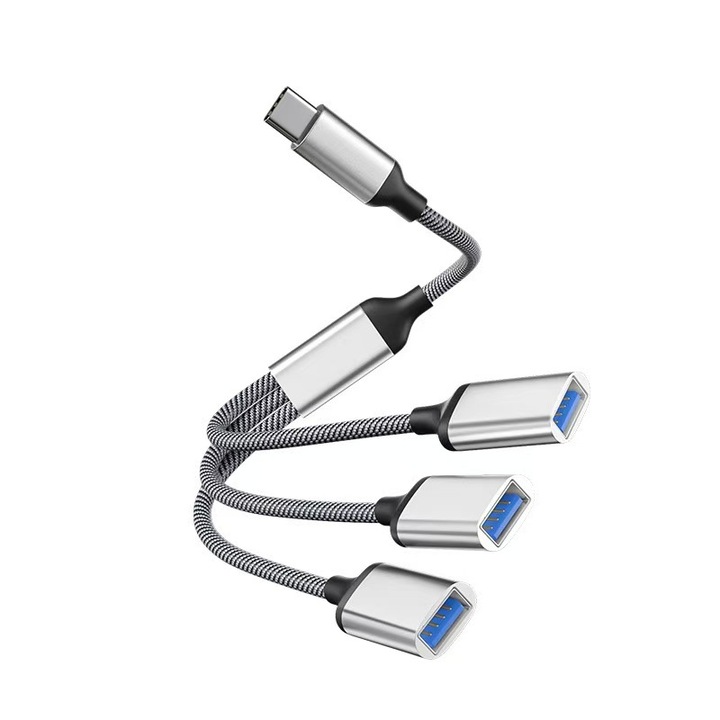 USB-C elosztó 3 USB porttal, hordozható adapter, adatátviteli elosztó, 2 darabos készlet