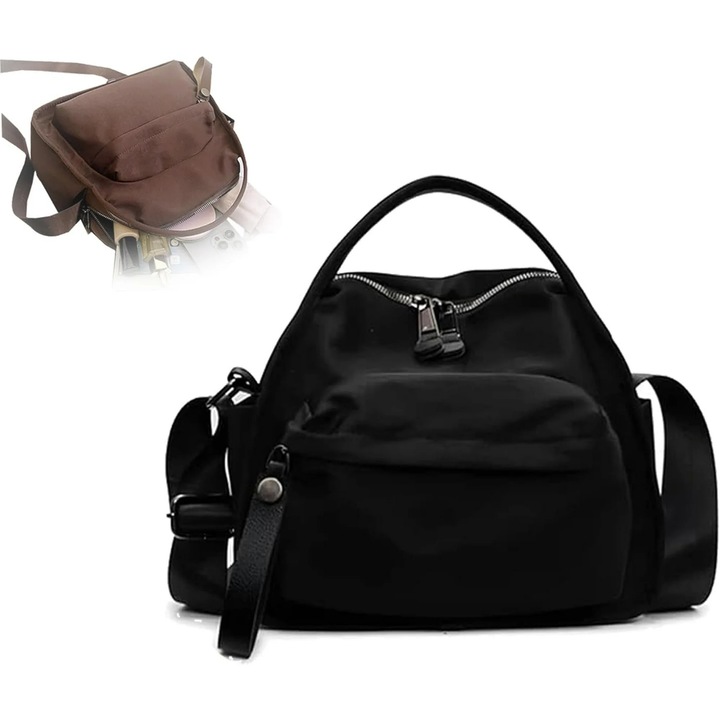 Geanta de umar pentru femei, neagra, din nylon, capacitate mare, design versatil